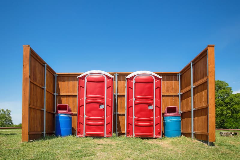 Short-term porta potty units staged for delivery in Galveston, Texas